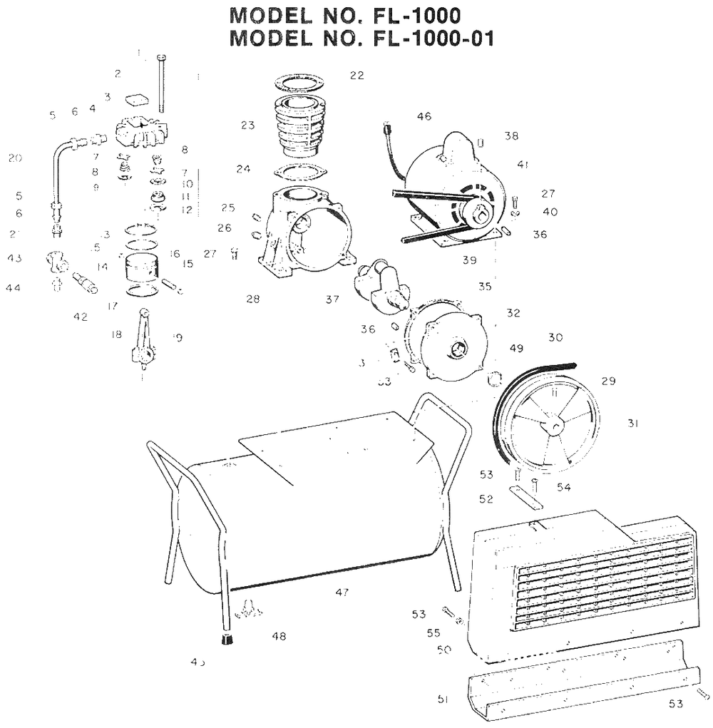 Air-Compressor Parts Diagram and Parts List for FL1000  Campbell Hausfeld Compressor